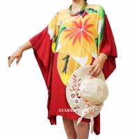 Poncho Top Dress Red Handpainting Flower Made in Bali